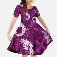 Mokihana Maile and Ilima Leis Family Matching Mermaid Dress and Hawaiian Shirt Akala Hawaiian Tapa Quilt Pattern LT9 Daughter's Dress Pink - Polynesian Pride