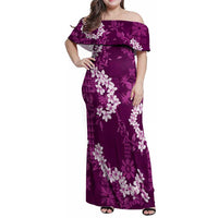 Mokihana Maile and Ilima Leis Family Matching Off Shoulder Maxi Dress and Hawaiian Shirt Akala Hawaiian Tapa Quilt Pattern LT9 Mom's Dress Pink - Polynesian Pride