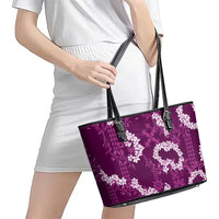 Mokihana Maile and Ilima Leis Leather Tote Bag Akala Hawaiian Tapa Quilt Pattern - Polynesian Pride