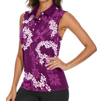 Mokihana Maile and Ilima Leis Women Sleeveless Polo Shirt Akala Hawaiian Tapa Quilt Pattern LT9 - Polynesian Pride
