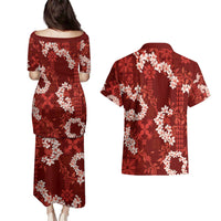 Mokihana Maile and Ilima Leis Couples Matching Puletasi and Hawaiian Shirt Ulaʻula Hawaiian Tapa Quilt Pattern LT9 - Polynesian Pride