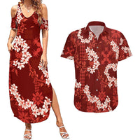 Mokihana Maile and Ilima Leis Couples Matching Summer Maxi Dress and Hawaiian Shirt Ulaʻula Hawaiian Tapa Quilt Pattern LT9 Red - Polynesian Pride