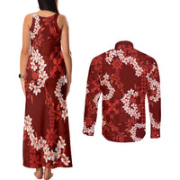 Mokihana Maile and Ilima Leis Couples Matching Tank Maxi Dress and Long Sleeve Button Shirt Ulaʻula Hawaiian Tapa Quilt Pattern LT9 - Polynesian Pride