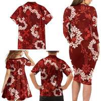 Mokihana Maile and Ilima Leis Family Matching Long Sleeve Bodycon Dress and Hawaiian Shirt Ulaʻula Hawaiian Tapa Quilt Pattern LT9 - Polynesian Pride