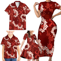 Mokihana Maile and Ilima Leis Family Matching Short Sleeve Bodycon Dress and Hawaiian Shirt Ulaʻula Hawaiian Tapa Quilt Pattern LT9 - Polynesian Pride