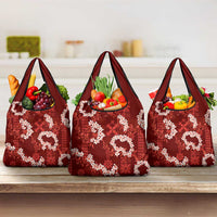 Mokihana Maile and Ilima Leis Grocery Bag Ulaʻula Hawaiian Tapa Quilt Pattern - Polynesian Pride