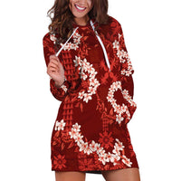 Mokihana Maile and Ilima Leis Hoodie Dress Ulaʻula Hawaiian Tapa Quilt Pattern LT9 Red - Polynesian Pride