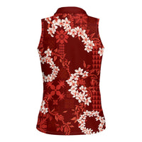 Mokihana Maile and Ilima Leis Women Sleeveless Polo Shirt Ulaʻula Hawaiian Tapa Quilt Pattern LT9 - Polynesian Pride