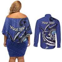 Personalized FSM 1986 Independence Day Couples Matching Off Shoulder Short Dress and Long Sleeve Button Shirt Polynesian Shark Tattoo Style LT9 - Polynesian Pride