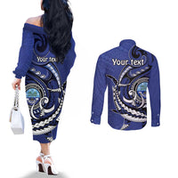 Personalized FSM 1986 Independence Day Couples Matching Off The Shoulder Long Sleeve Dress and Long Sleeve Button Shirt Polynesian Shark Tattoo Style LT9 - Polynesian Pride