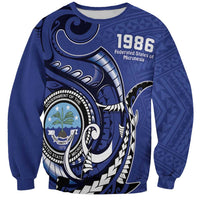 Personalized FSM 1986 Independence Day Sweatshirt Polynesian Shark Tattoo Style LT9 Unisex Blue - Polynesian Pride