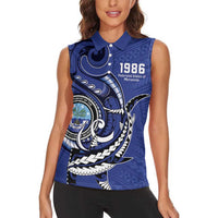 Personalized FSM 1986 Independence Day Women Sleeveless Polo Shirt Polynesian Shark Tattoo Style LT9 - Polynesian Pride