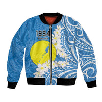 Personalized Palau 1994 Belau Rekid Bomber Jacket Polynesian Plumeria Style LT9 Unisex Blue - Polynesian Pride