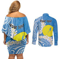 Personalized Palau 1994 Belau Rekid Couples Matching Off Shoulder Short Dress and Long Sleeve Button Shirt Polynesian Plumeria Style LT9 - Polynesian Pride