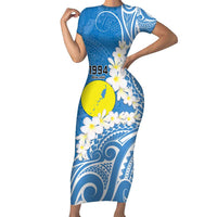 Personalized Palau 1994 Belau Rekid Family Matching Short Sleeve Bodycon Dress and Hawaiian Shirt Polynesian Plumeria Style LT9 Mom's Dress Blue - Polynesian Pride