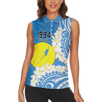 Personalized Palau 1994 Belau Rekid Women Sleeveless Polo Shirt Polynesian Plumeria Style LT9 - Polynesian Pride