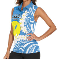 Personalized Palau 1994 Belau Rekid Women Sleeveless Polo Shirt Polynesian Plumeria Style LT9 - Polynesian Pride