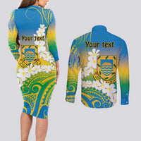 Personalised Tuvalu 1978 Independence Day Couples Matching Long Sleeve Bodycon Dress and Long Sleeve Button Shirt Polynesian Plumeria Style LT9 - Polynesian Pride