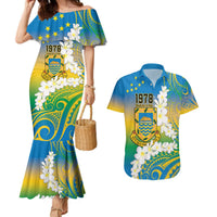 Personalised Tuvalu 1978 Independence Day Couples Matching Mermaid Dress and Hawaiian Shirt Polynesian Plumeria Style LT9 Gradient - Polynesian Pride
