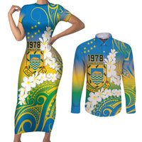 Personalised Tuvalu 1978 Independence Day Couples Matching Short Sleeve Bodycon Dress and Long Sleeve Button Shirt Polynesian Plumeria Style LT9 Gradient - Polynesian Pride