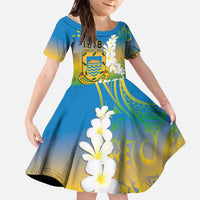 Personalised Tuvalu 1978 Independence Day Family Matching Off The Shoulder Long Sleeve Dress and Hawaiian Shirt Polynesian Plumeria Style LT9 Daughter's Dress Gradient - Polynesian Pride