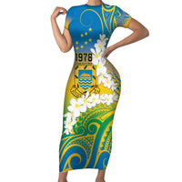 Personalised Tuvalu 1978 Independence Day Family Matching Short Sleeve Bodycon Dress and Hawaiian Shirt Polynesian Plumeria Style LT9 Mom's Dress Gradient - Polynesian Pride