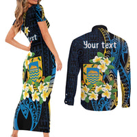 Personalised Tuvalu Beautiful Plumeria Flower Couples Matching Short Sleeve Bodycon Dress and Long Sleeve Button Shirt LT9 - Polynesian Pride
