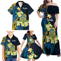 Personalised Tuvalu Beautiful Plumeria Flower Family Matching Off Shoulder Maxi Dress and Hawaiian Shirt LT9 - Polynesian Pride