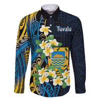 Personalised Tuvalu Beautiful Plumeria Flower Family Matching Off Shoulder Maxi Dress and Hawaiian Shirt LT9 Dad's Shirt - Long Sleeve Black - Polynesian Pride