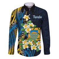 Personalised Tuvalu Beautiful Plumeria Flower Family Matching Off Shoulder Short Dress and Hawaiian Shirt LT9 Dad's Shirt - Long Sleeve Black - Polynesian Pride