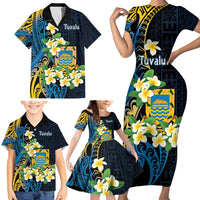 Personalised Tuvalu Beautiful Plumeria Flower Family Matching Short Sleeve Bodycon Dress and Hawaiian Shirt LT9 - Polynesian Pride