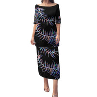 New Zealand Puletasi Aotearoa Silver Fern Mixed Papua Shell Purple Vibe LT9 Long Dress Purple - Polynesian Pride