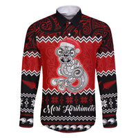 Personalised New Zealand Christmas Family Matching Long Sleeve Bodycon Dress and Hawaiian Shirt Maori Tiki Meri Kirihimete LT9 Dad's Shirt - Long Sleeve Red - Polynesian Pride