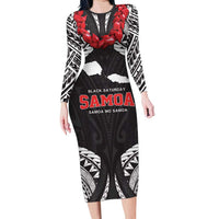 Samoa Black Saturday Family Matching Long Sleeve Bodycon Dress and Hawaiian Shirt Samoa mo Samoa with Black Ula Fala LT9 Mom's Dress Black - Polynesian Pride