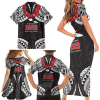 Samoa Black Saturday Family Matching Short Sleeve Bodycon Dress and Hawaiian Shirt Samoa mo Samoa with Black Ula Fala LT9 - Polynesian Pride