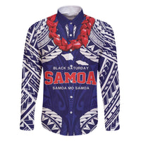 Samoa Black Saturday Family Matching Off The Shoulder Long Sleeve Dress and Hawaiian Shirt Samoa mo Samoa with Blue Ula Fala LT9 Dad's Shirt - Long Sleeve Blue - Polynesian Pride