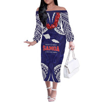 Samoa Black Saturday Family Matching Off The Shoulder Long Sleeve Dress and Hawaiian Shirt Samoa mo Samoa with Blue Ula Fala LT9 Mom's Dress Blue - Polynesian Pride