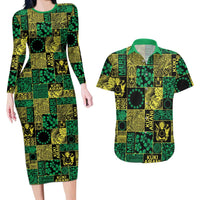 Cook Islands Mere Kiritimiti Couples Matching Long Sleeve Bodycon Dress and Hawaiian Shirt Pacific Patchwork Xmas Vibes - Polynesian Pride