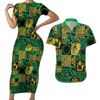Cook Islands Mere Kiritimiti Couples Matching Short Sleeve Bodycon Dress and Hawaiian Shirt Pacific Patchwork Xmas Vibes - Polynesian Pride