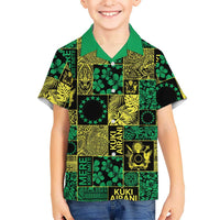 Cook Islands Mere Kiritimiti Family Matching Long Sleeve Bodycon Dress and Hawaiian Shirt Pacific Patchwork Xmas Vibes LT9 Son's Shirt Green - Polynesian Pride