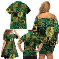 Cook Islands Mere Kiritimiti Family Matching Off Shoulder Short Dress and Hawaiian Shirt Pacific Patchwork Xmas Vibes LT9 - Polynesian Pride