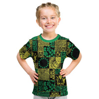 Cook Islands Mere Kiritimiti Kid T Shirt Pacific Patchwork Xmas Vibes - Polynesian Pride