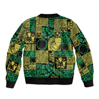Cook Islands Mere Kiritimiti Sleeve Zip Bomber Jacket Pacific Patchwork Xmas Vibes - Polynesian Pride