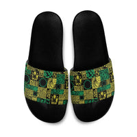 Cook Islands Mere Kiritimiti Slide Sandals Pacific Patchwork Xmas Vibes - Polynesian Pride