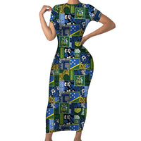 Solomon Islands Meri Kirihimete Family Matching Short Sleeve Bodycon Dress and Hawaiian Shirt Pacific Patchwork Xmas Vibes LT9 Mom's Dress Blue - Polynesian Pride