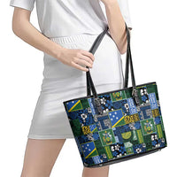Solomon Islands Meri Kirihimete Leather Tote Bag Pacific Patchwork Xmas Vibes - Polynesian Pride