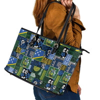Solomon Islands Meri Kirihimete Leather Tote Bag Pacific Patchwork Xmas Vibes - Polynesian Pride