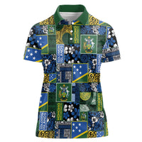 Solomon Islands Meri Kirihimete Women Polo Shirt Pacific Patchwork Xmas Vibes - Polynesian Pride