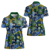 Solomon Islands Meri Kirihimete Women Polo Shirt Pacific Patchwork Xmas Vibes - Polynesian Pride