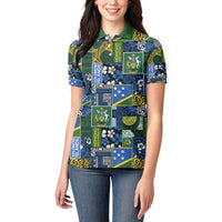 Solomon Islands Meri Kirihimete Women Polo Shirt Pacific Patchwork Xmas Vibes - Polynesian Pride